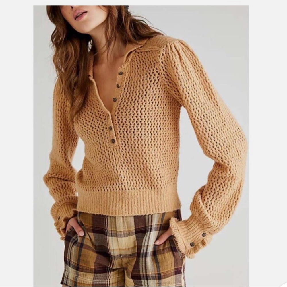 NWT FREE PEOPLE Care FP Snowdrift Pullover Camel Heather